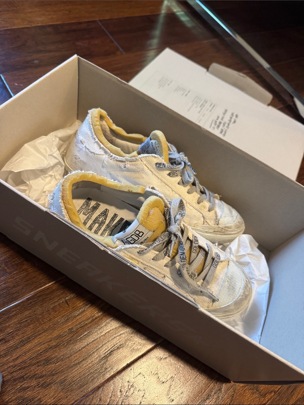Golden Goose Kids White Sneakers with Yellow Accents